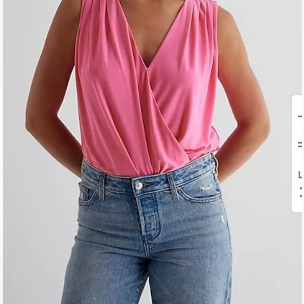 Express V-Neck Surplice Pleated Shoulder Bodysuit Neon Pink Size L New With Tags